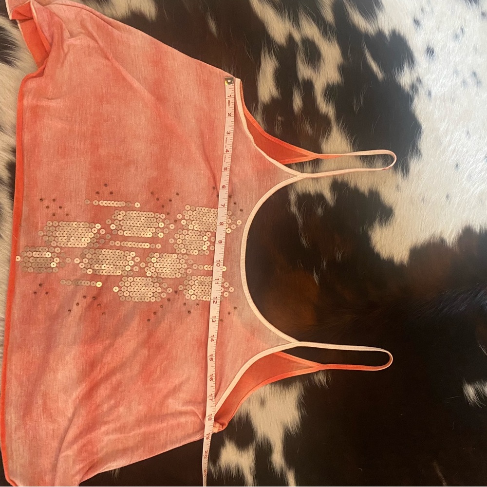 🌟 Just in 🌟 Decree Orange/peach coral 🪸 Sequin Handkerchief Hem Cami tie dyed - Picture 7 of 10